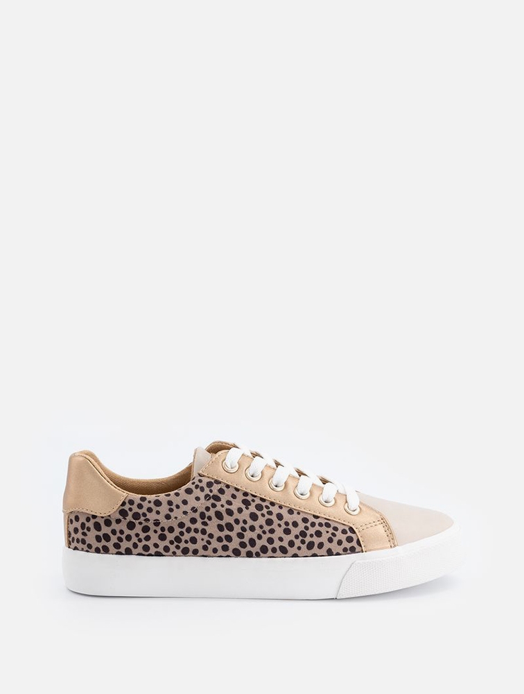 Leopard print lace up top sneakers